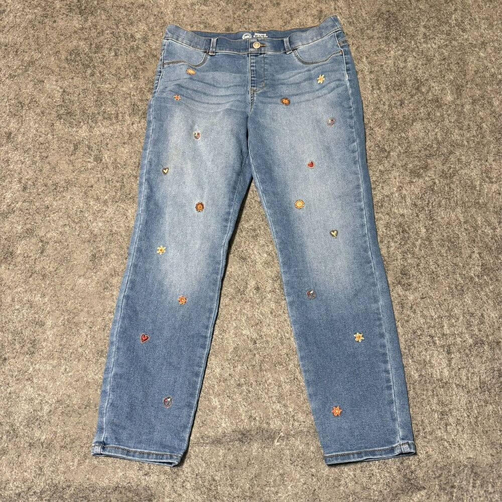 Wonder Nation Womens Jegging Pants Size XL (14-16) Plus Floral Star Embroidered